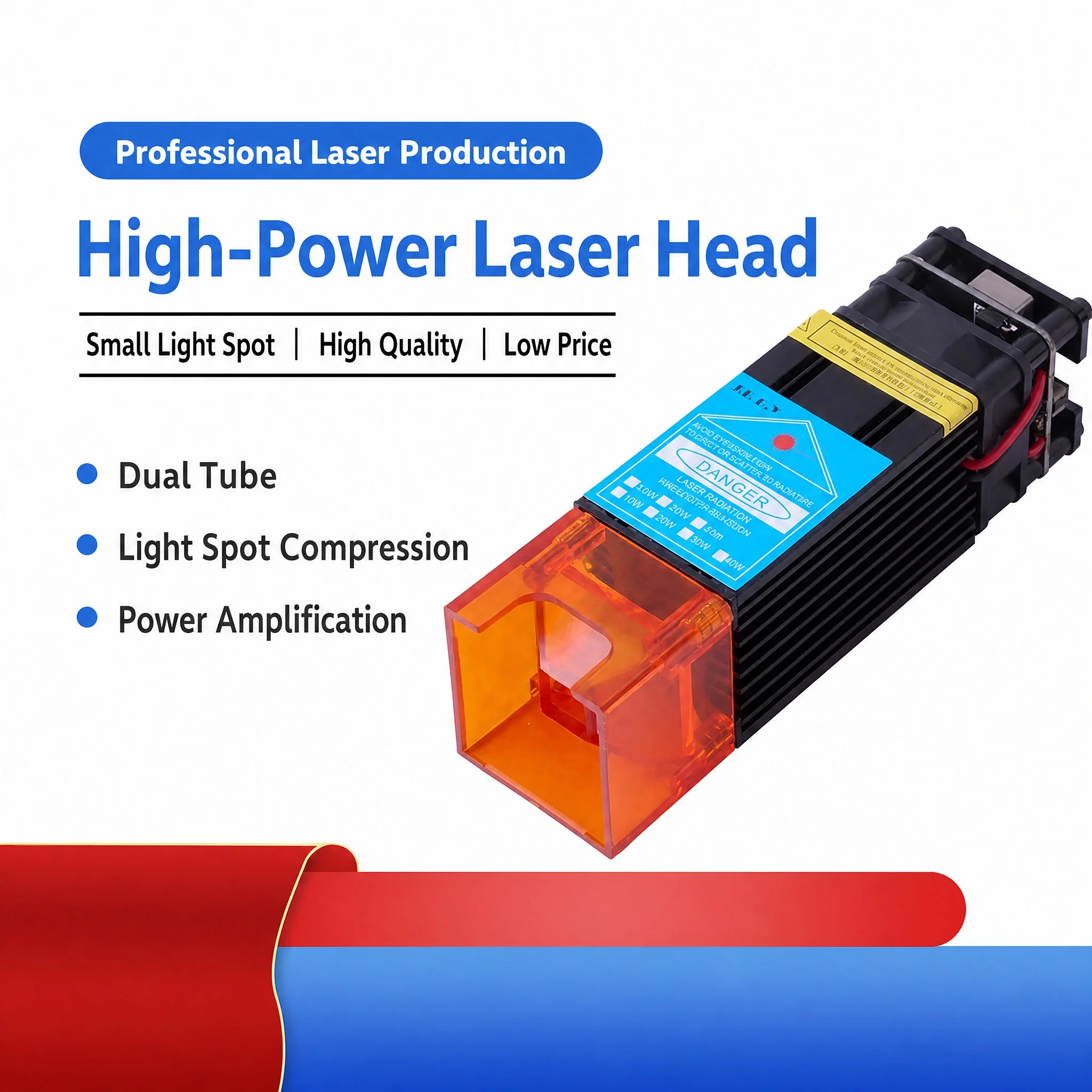 60W Blue Diode Laser Head 10W+ Optical Power Dual Tube 455nm CNC Engraving Cutter Module Air Assist Retrofit