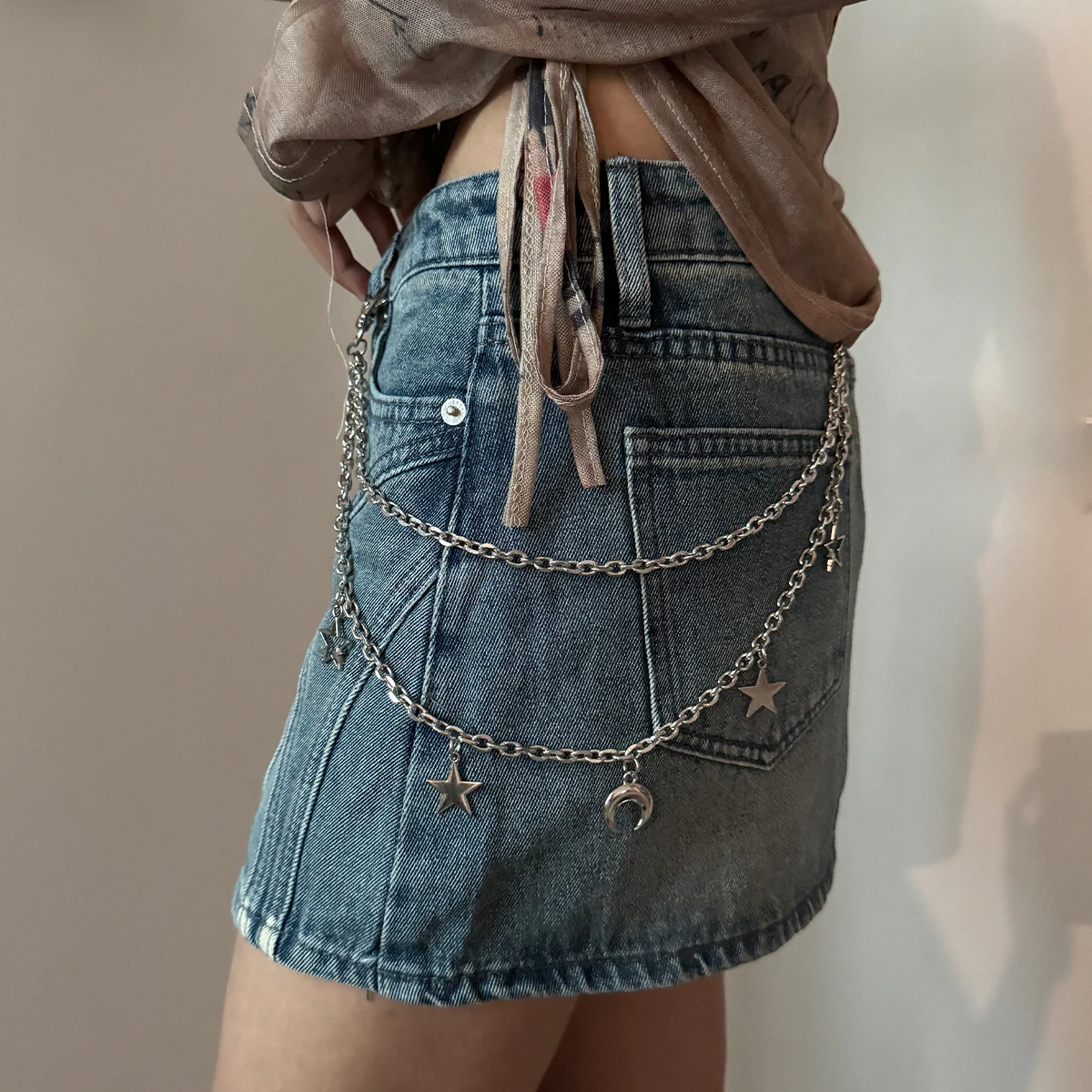 Harajuku نمط الشارع الهيب هوب Y2k الجينز سلسلة أحزمة شخصية الشرير نمط طبقة مزدوجة الخصر سلسلة للرجال النساء الملحقات #6