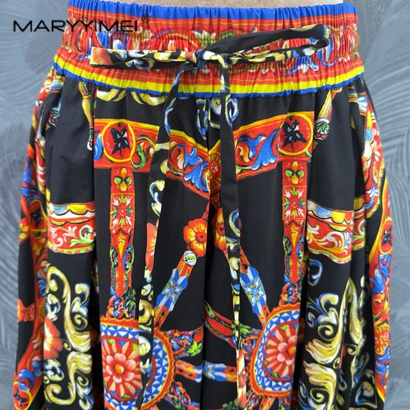 MARYYIMEI Fashionable casual women's waist elastic cotton printed half skirt 2026 summer