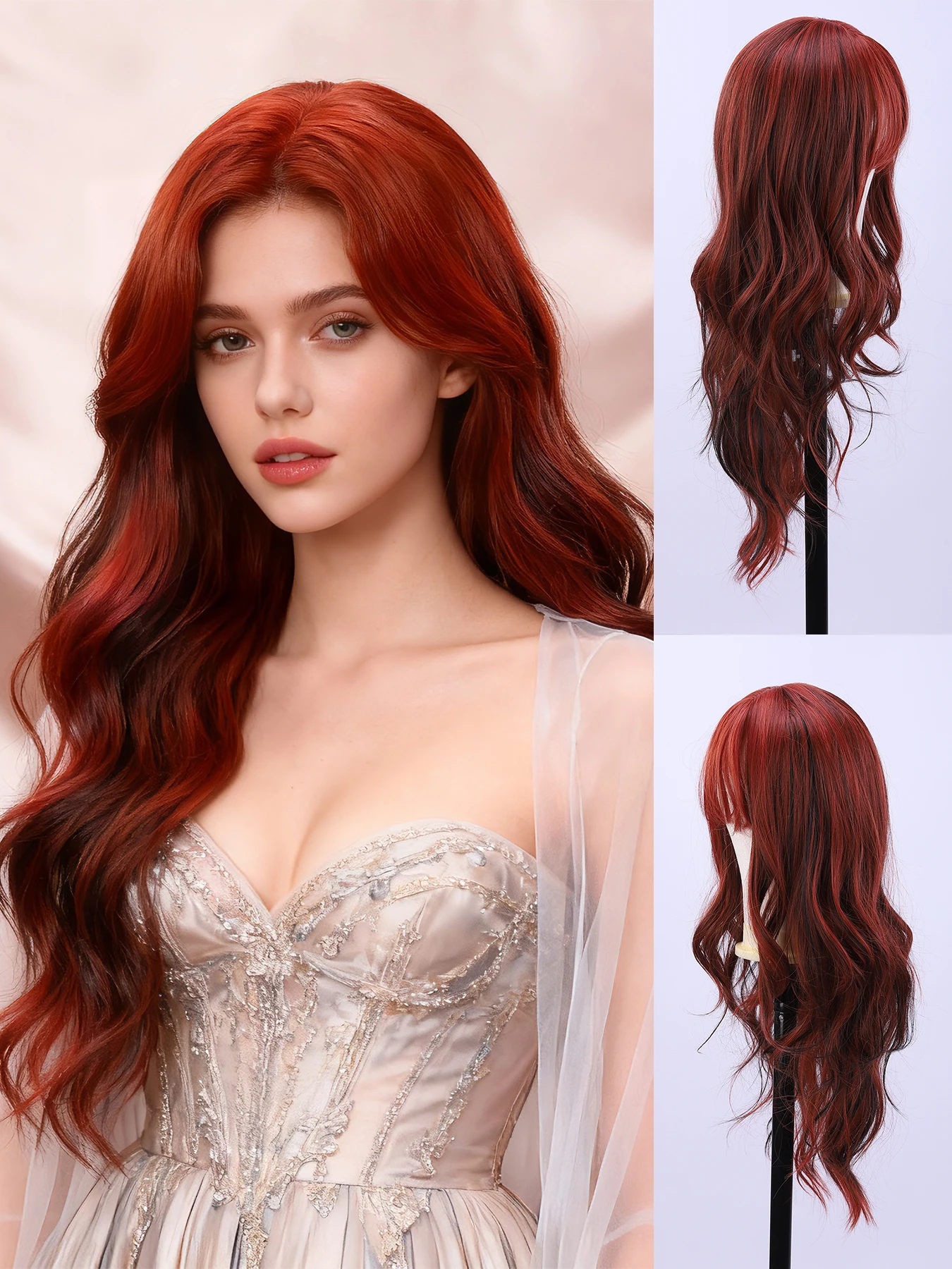 

Модный женский парик с челкой, из термостойкого синтетического волокна, для вечеринок и прогулок, с сетчатым головным убором цвета розы, плотность 150%