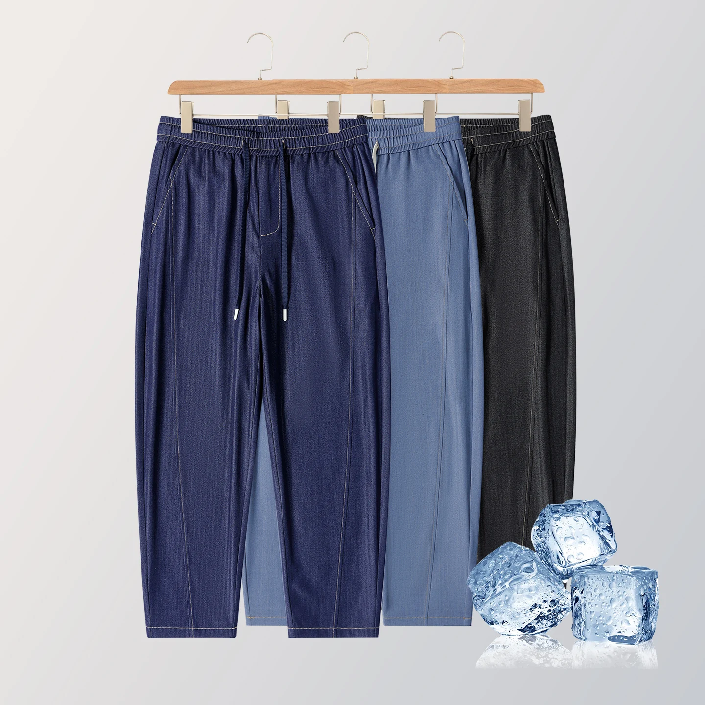 

2026 Brand Clothing Summer Thin Stripe Jeans Men Elastic Waist Breathe Straight Light Blue Y2K Harajuku Korea Trousers Male