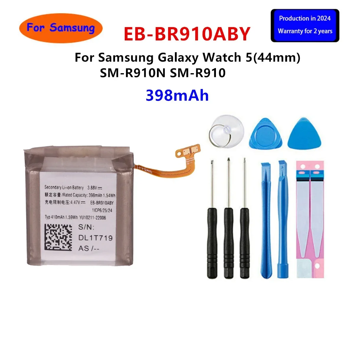 Brand New EB-BR910ABY 398mAh Battery For Samsung Galaxy Watch 5 44mm SM-R910N SM-R910 R910 R910N Smart Watch Batteries +Tools