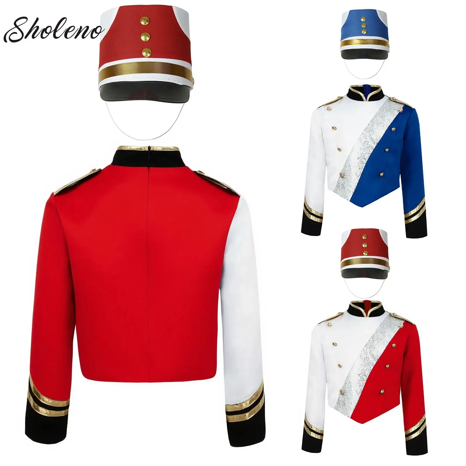 

Kids Circus Ringmaster Cosplay Costume Halloween Marching Band Performance Tops Sequins Jacket Coat Outfit Magician Dress Up