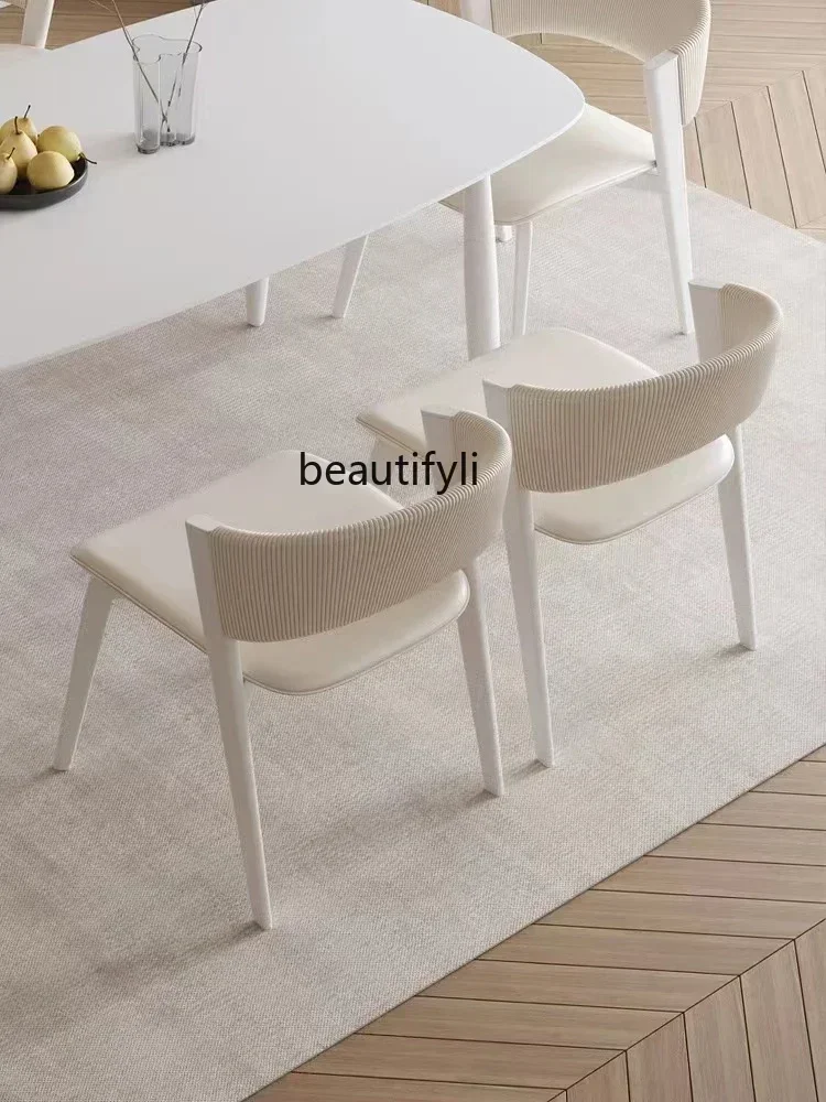 

smt03A ss New Arrivals Light Luxury Modern Simple Home Chair Cream Style Dining Chair Italian White Dining Chair 03A