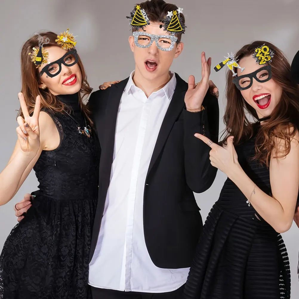 6 個の新年メガネユニークなデザイン軽量プラスチック大晦日パーティー眼鏡 2025 用品パーティー用楽しいメガネ