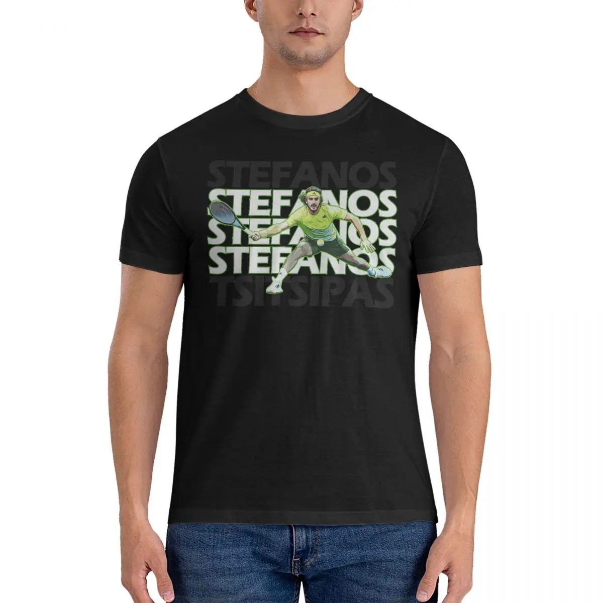 Awesome Stefanos Tsitsipas 1 T-Shirt Men Crew Neck Pure Cotton T Shirts Tennis Player Short Sleeve Tee Shirt Gift Idea Clothes