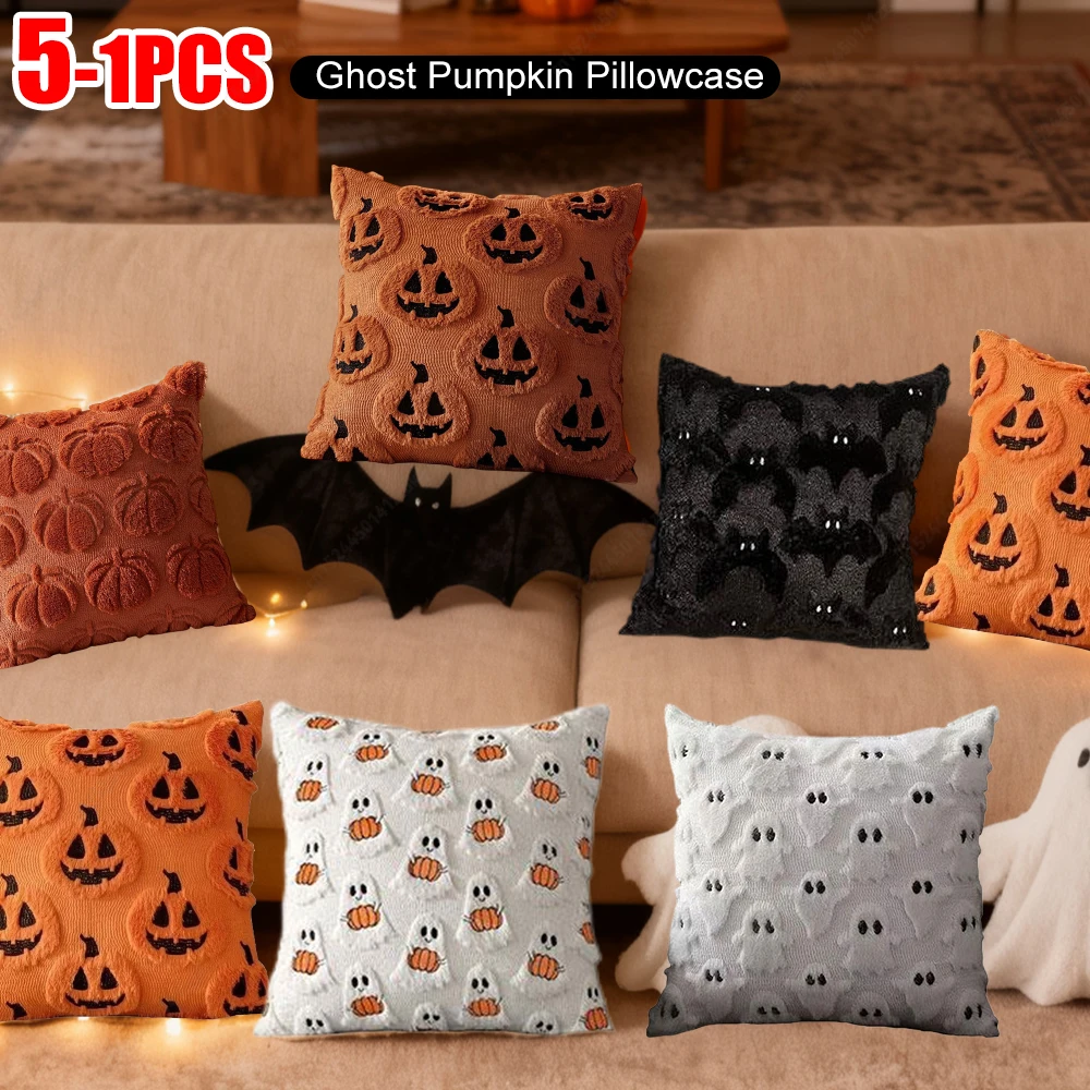 شبح اليقطين فو الفراء وسادة تغطي 45x45 سنتيمتر لينة هالوين ديكور ل أريكة الأريكة سرير غرفة المعيشة الأبيض البرتقالي سادات