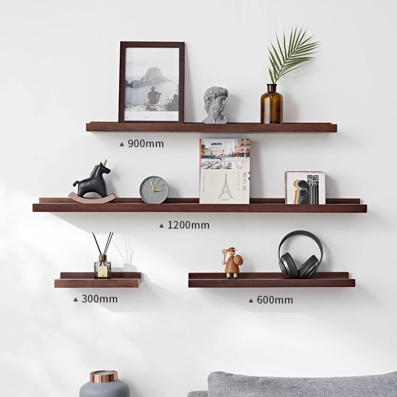 

Solid Wood Floating Shelf TV Background Partition Holder Kitchen Bathroom Storage Organizer Minimalist Wall Mounted Display Rack