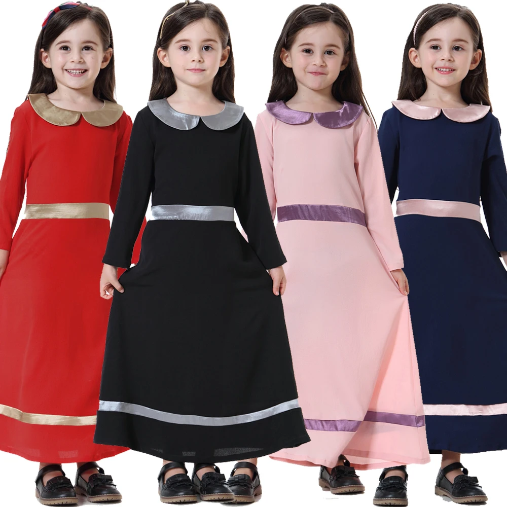 Muslim Kids Girls Long Sleeve Maxi Dress Turkey Kaftan Dubai Islamic Arab Robe School Party Prayer Kaftan Gown Clothing Ramadan