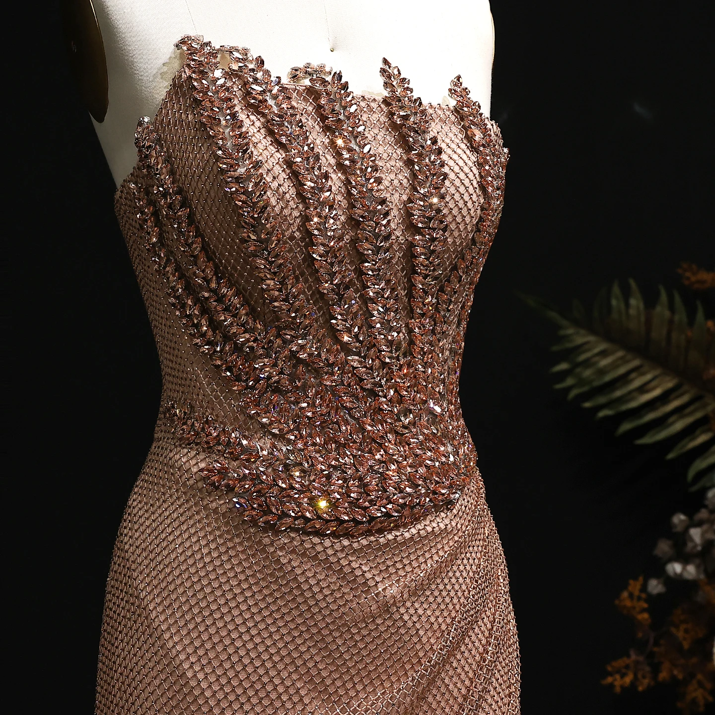 caramel prom dress Caramel Color Tulle Strapless Prom Dress
