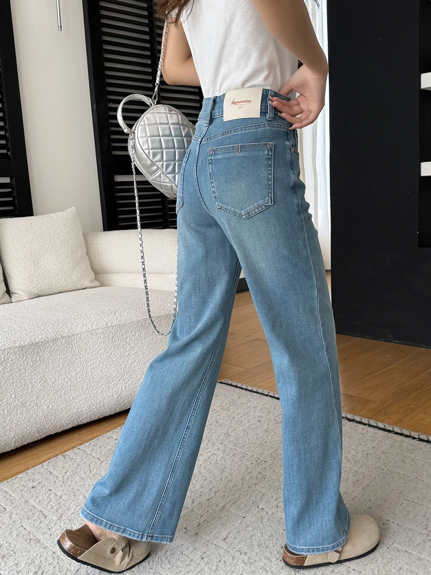 

Женские джинсы Blue Bell Bot: весенние, прямые, эластичные, свободные, широкие брюки с высокой талией, на молнии, удобные, дышащие