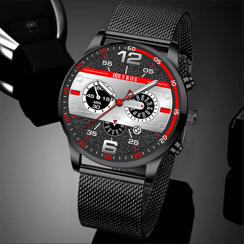 

Mens Watches Fashion Calendar Watch Men Busines Stainless Steel Mesh Belt Quartz Wristwatch Male Leather Clock relogio masculino