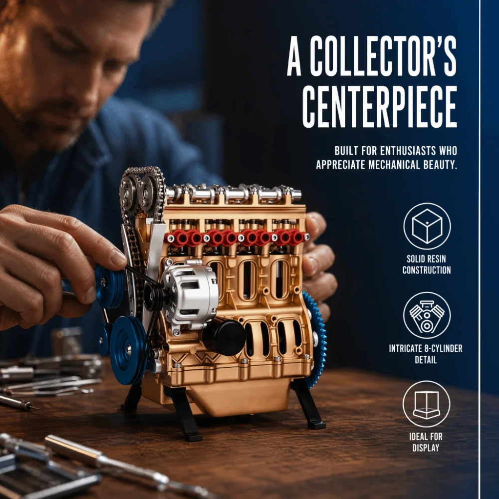 Decorative Resin Car Engine Model 8 Cylinder Miniature Model Engine Display Model 3.94in Engine Figurine Model For Adults