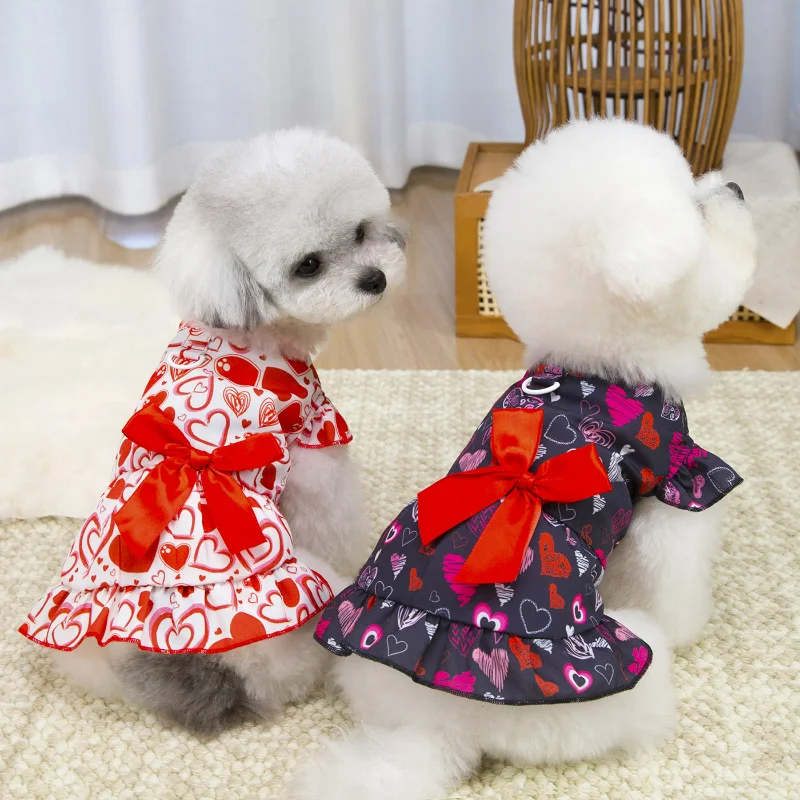 

Dog Love Skirt Pet T-shirt Cute Heart Shape Printed Dog Vest Short Skirt For Small Medium Dogs Puppy Cotton Apparel Costumes