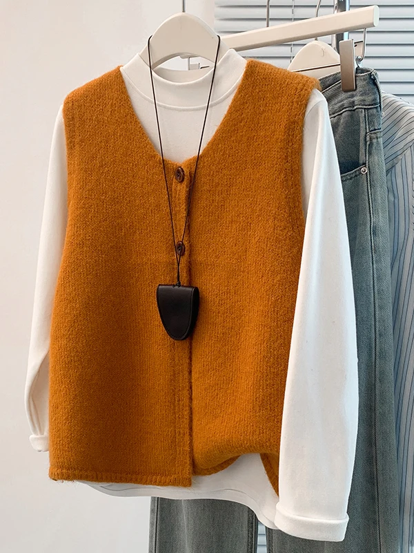 Women's Wool Blend Vest Two Button V Neck Sleeveless Layering Tank Top Commute Style Loose Fit Pure Color Autumn Winter New A...