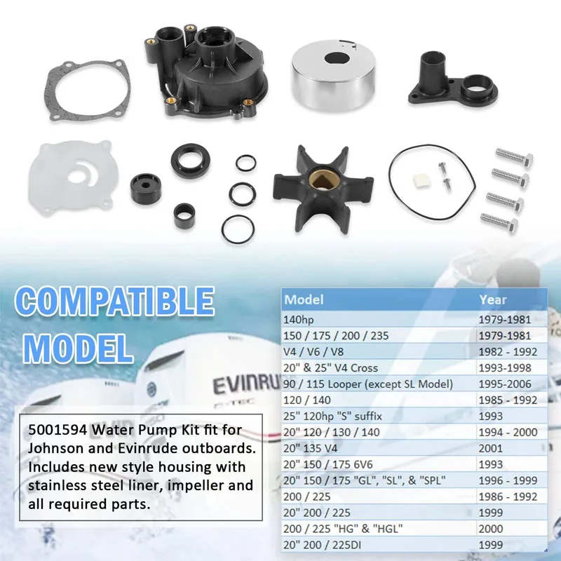 5001594 Water Pump Kit BRP/OMC Fit for Johnson and Evinrude Boat Marine Accessories (20Pcs/Set )