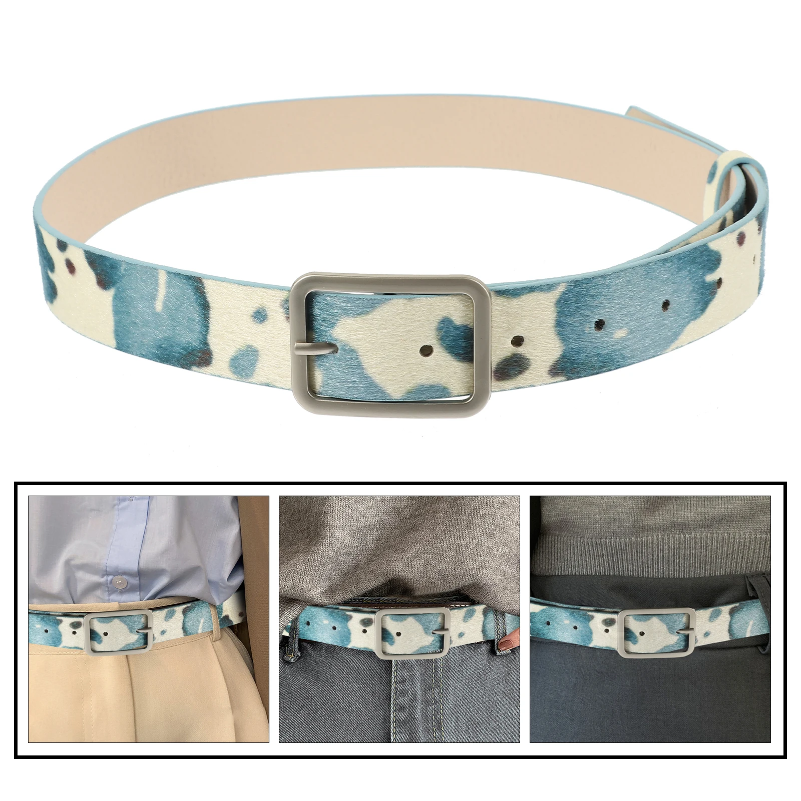 

Cow Print Women PU Adjustable Belt For Pants Women Western Belts for Jeans Pants Ladies Animal Print Accessories