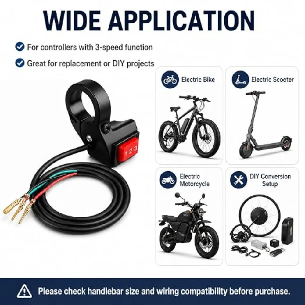 Universal 22mm Motorcycle Handlebar Control Switch Module 1-2-3 Speed Toggle Switch for Ebike Electric Bicycle Scooter Replace