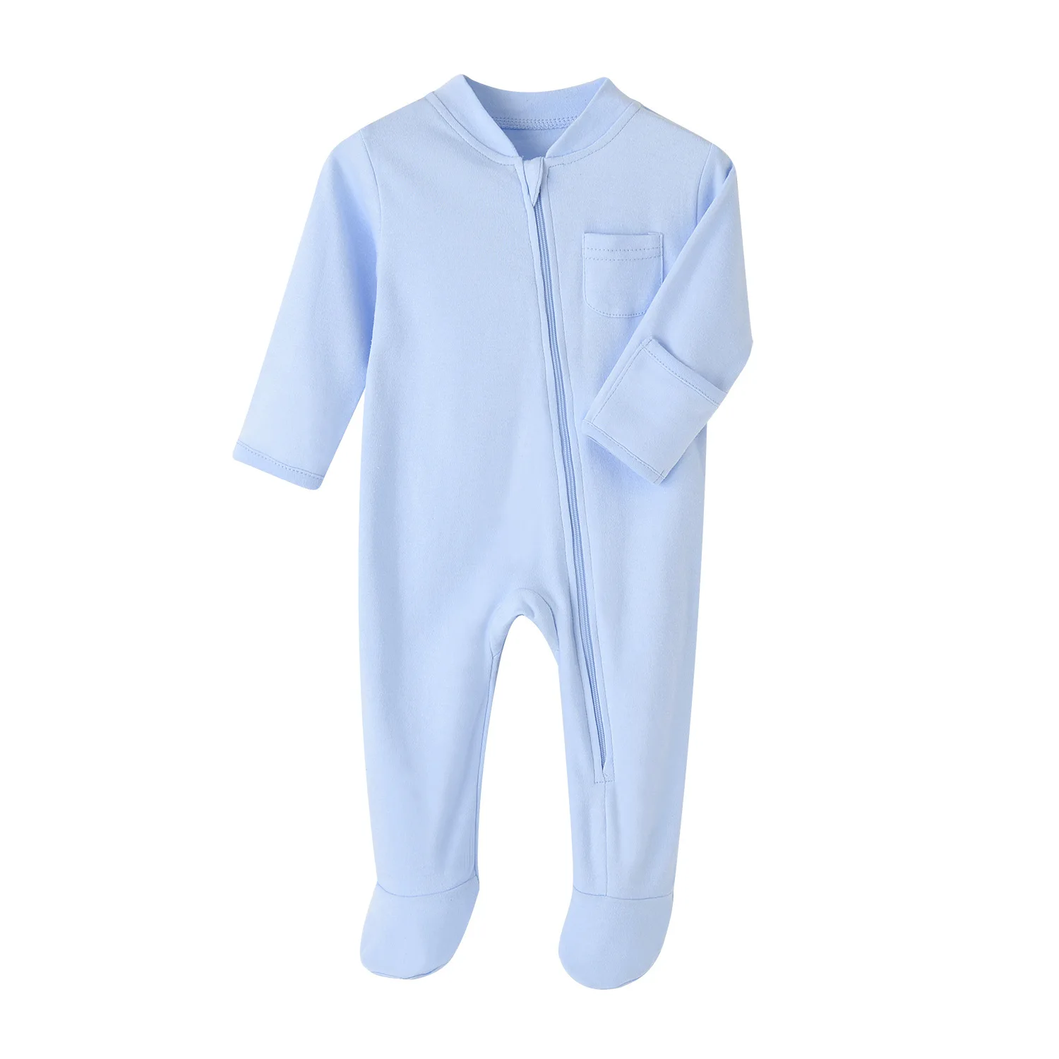 Baby Jumpsuit Spring and Autumn Zipper Foot Newborn Baby Jumpsuit Infant Clothing Romper Solid Color 100 Cotton Long Sleeve