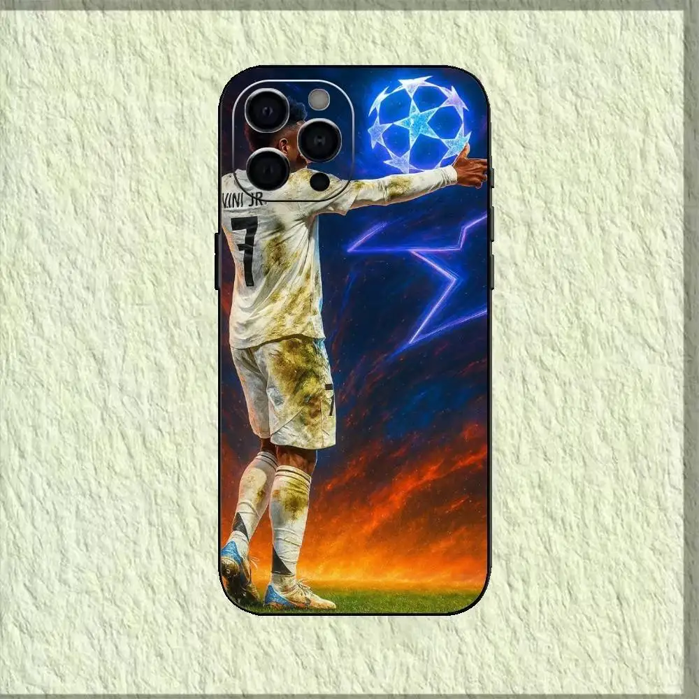 جراب هاتف V-Vinicius J-Junior مصنوع من السيليكون باللون الأسود الناعم لهاتف IPhone 17,16,15,14,13,12,11,XS,Plus Pro Max