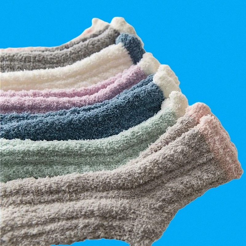 Chaussettes mi-tube respirantes pour femmes, chaussettes de sol en peluche, chaussettes en coton confortables, haute qualité, sommeil, sourire, hiver, 3/6 paires