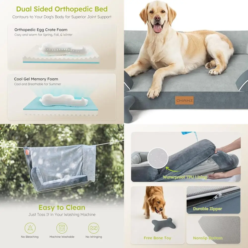 

Orthopedic Cooling Gel Memory Foam Dog Bed, Waterproof Removable Cover, 45 Sofa Couch with Bone Toy, Dark Gray