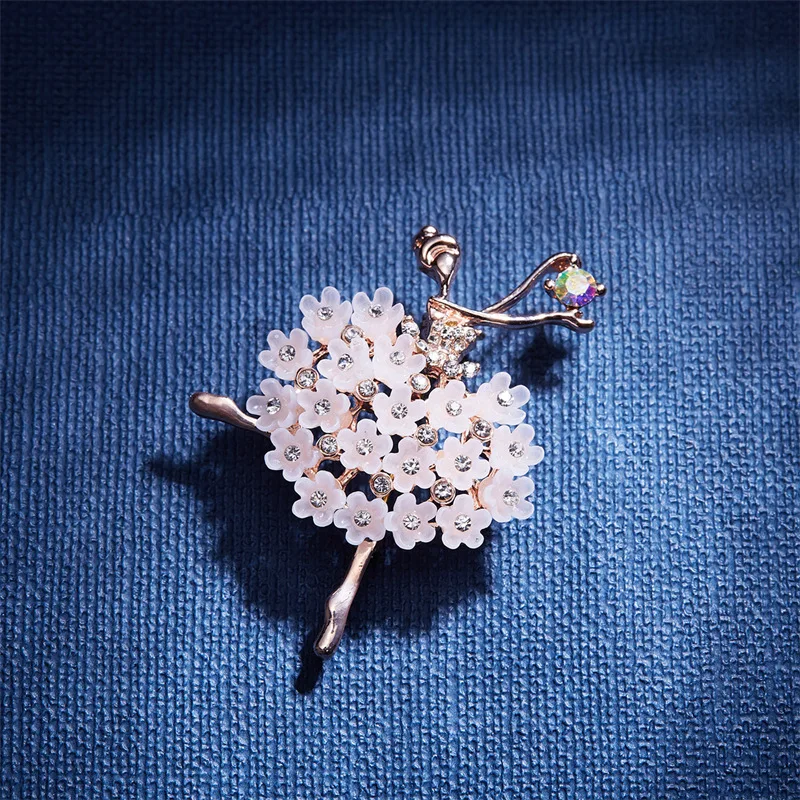 Gymnastics Ballet Girl Flower Dancer Crystal Brooches For Women Cute Elegant Rhinestone Pin Corsage Fashion Wedding Jewelry Gift