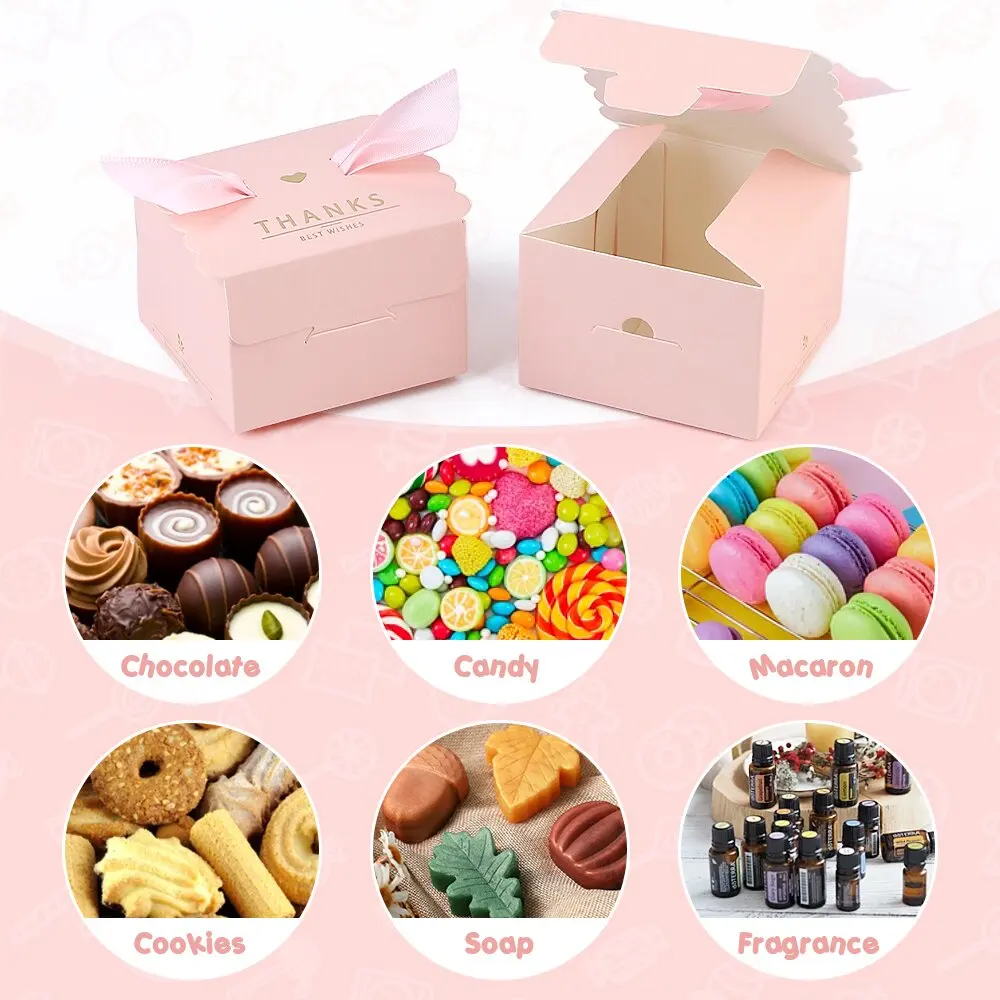 50 Pcs Pink Wedding Party Gift Boxes Bow Candy Box Birthday Gift Box for Wedding Bridal Shower Birthday Party