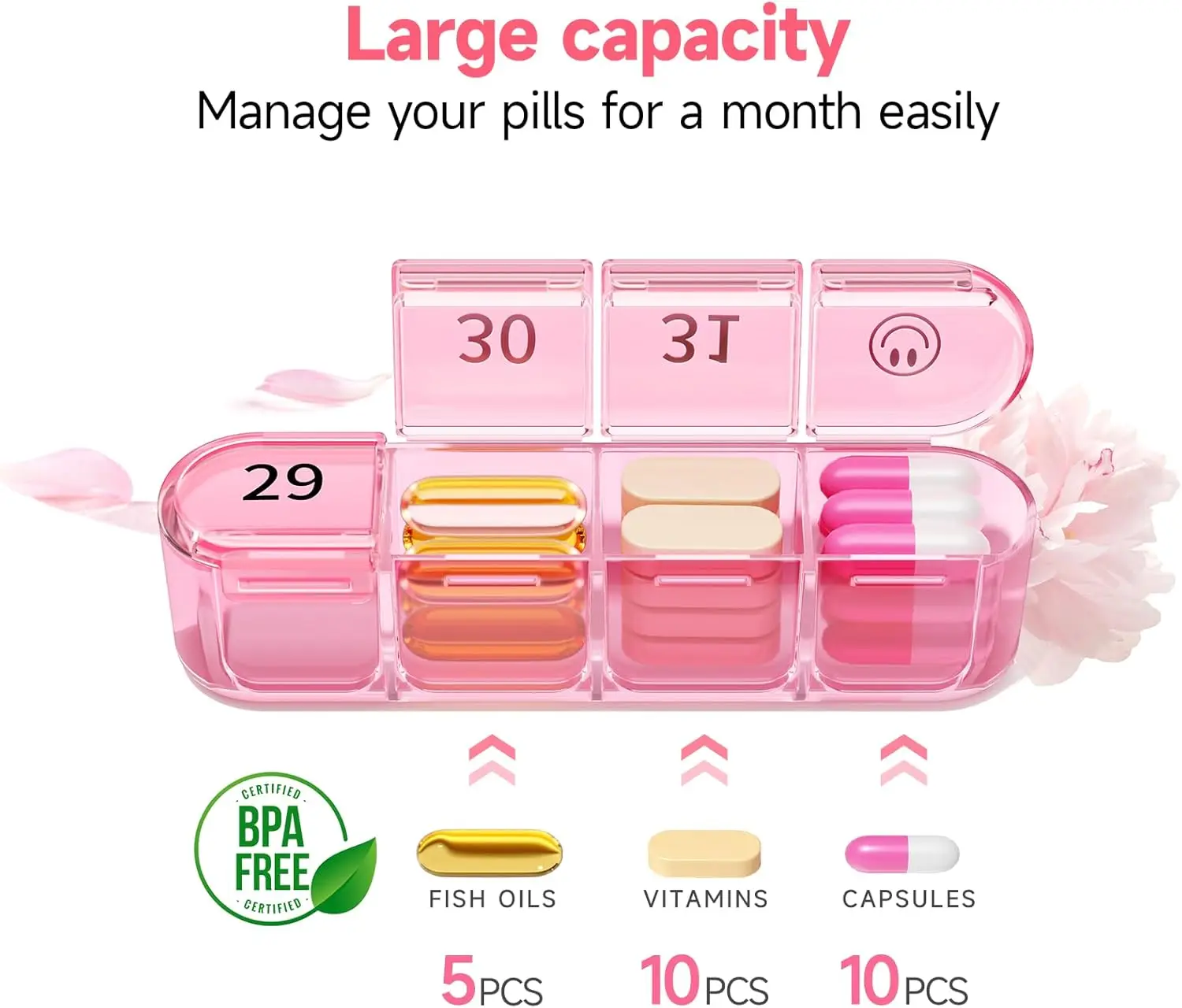 Monatlicher Pillenorganizer 1 Mal pro Tag, Große Monatliche Pillenbox, 1x Täglich für Reisen Nie Nachfüllbar 31-Tage-Täglicher Medikamentenbehälter – Detail 5