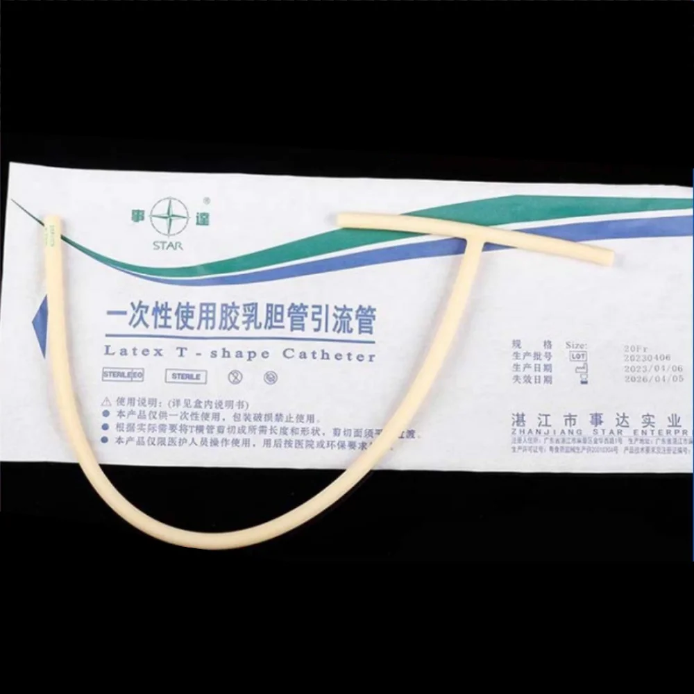 5-10 قطعة المتاح 12FR/14FR/16FR/18/FR/20FR/22FR/24FR اللاتكس T-نوع أنبوب الصرف الصفراوي أنبوب الصرف الطبي المعقم
