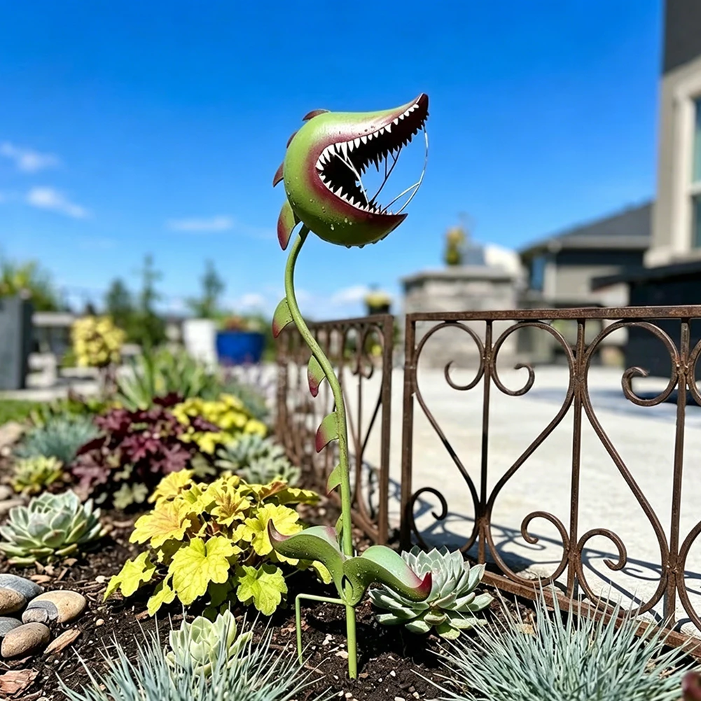 Whimsical Metal Carnivorous Plant Garden Stake Unique Whimsical-Fantasy Design Unique Pathway Ornament