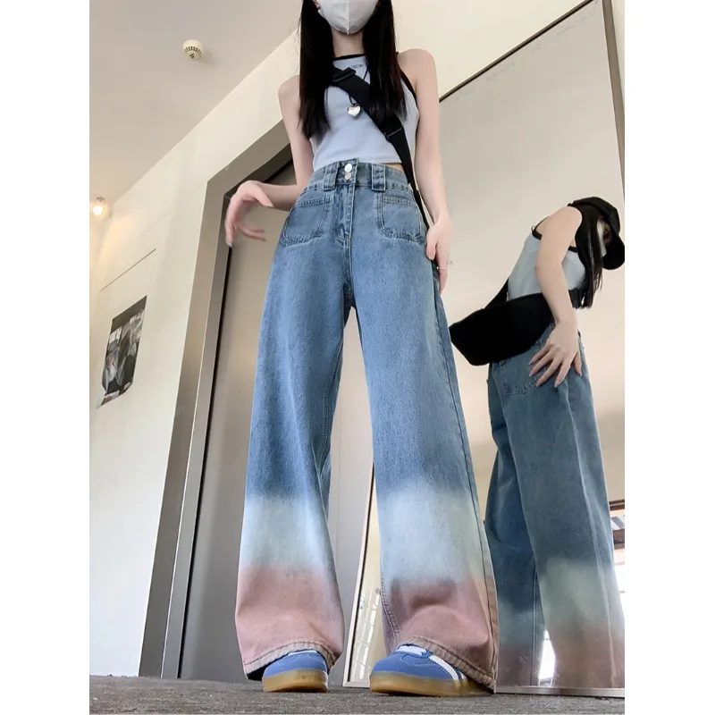 

Women's Street Casual 2000s Pants Baggy Y2K Wide Leg Washed Grunge Denim Trouser American Vintage High Waist Straight Emo Jeans