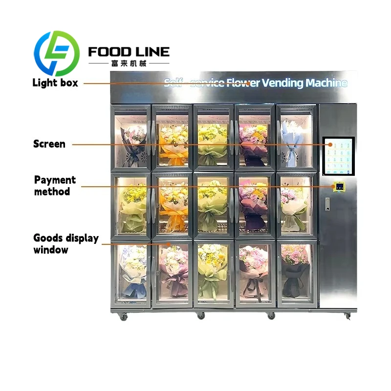 Touch Screen 15 Grids Self Service Refrigeration Function Machine for Commercial Flower Vending Machine
