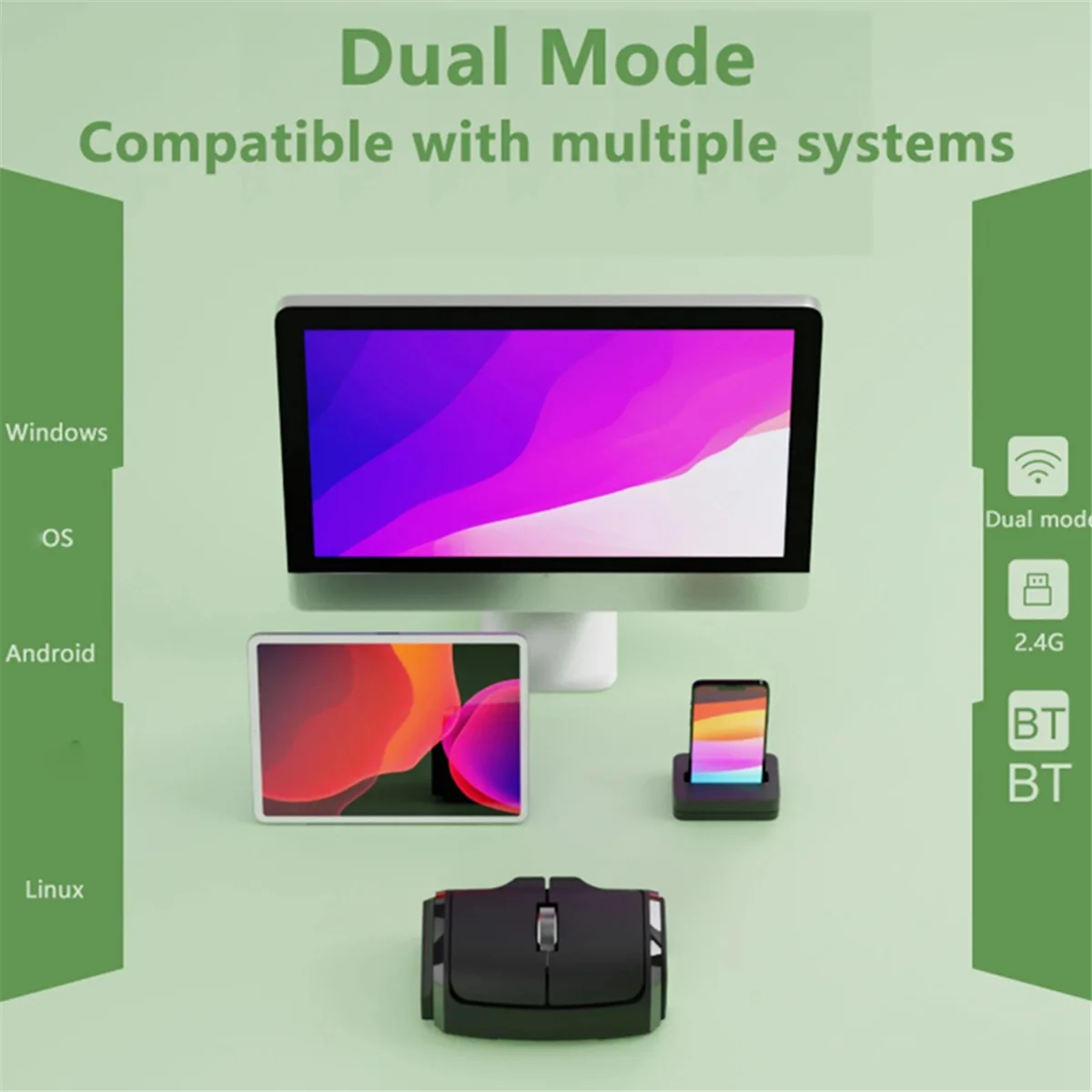 AB01 Bluetooth 2.4G Draadloze Vingermuis 1000 DPI Ringmuis Horizontaal en Verticaal Gebruik Perfect voor PC Laptop Computer