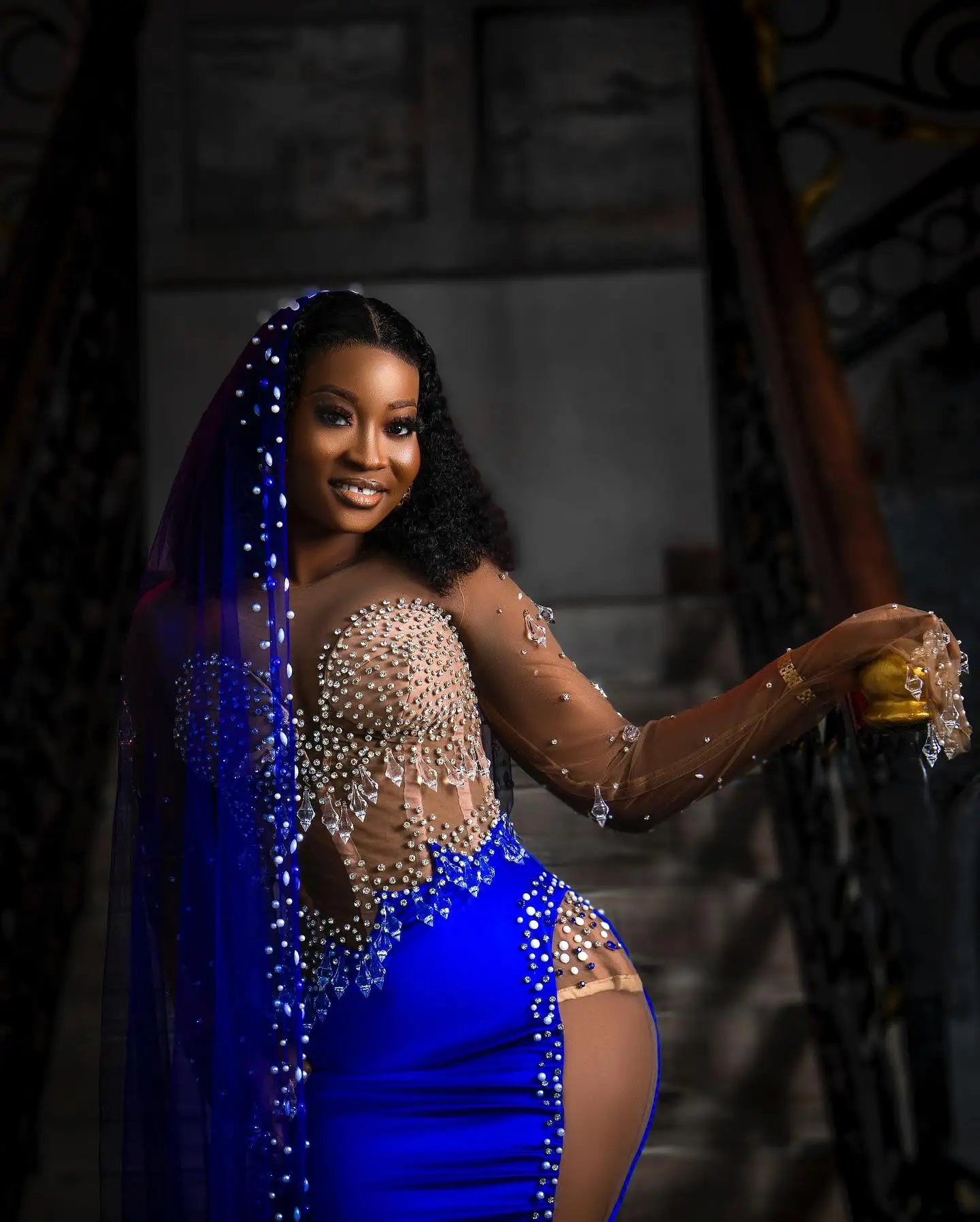 Afrykańska Sukienka Ślubna Druga Luksusowa Sukienka Balowa Królewski Błękit Formalna Sukienka na Przyjęcie Aso Ebi Sukienka Urodzinowa Czarna Kobieta Błyszcząca Suknia Wieczorowa