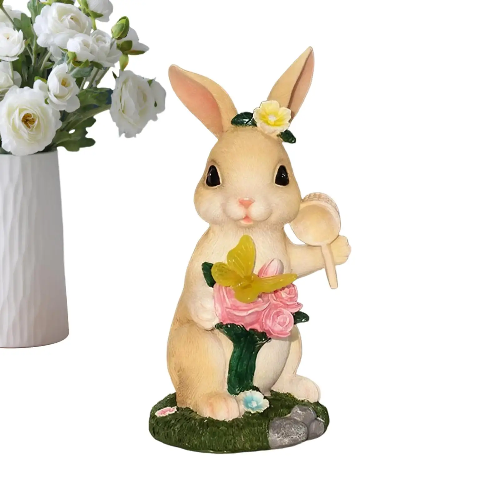 Bunny Chasing Butterflies Ornament Spring Easter Bunny Outdoor Solar Lights Cute Butterfly Waterproof Ambient Lighting decor
