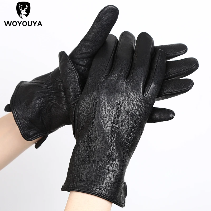 2024 Fashion deerskin Men\'s gloves,Best-selling soft men\'s winter gloves,Keep warm black gloves men Wave design -8001N