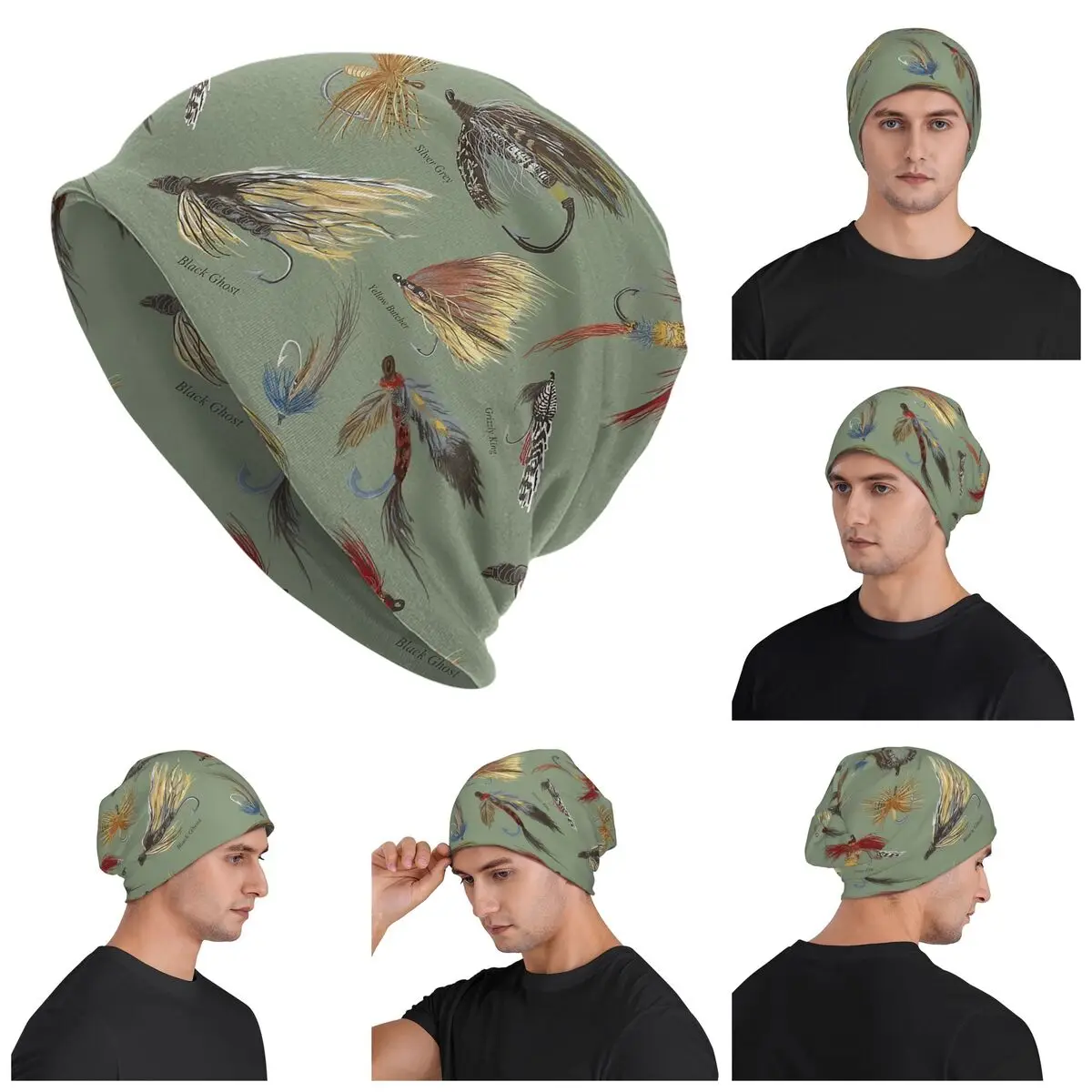 

Fly Fishing With Hand Tied Flies Warm Knitted Cap Hip Hop Bonnet Hat Autumn Winter Outdoor Beanies Hats for Unisex Adult