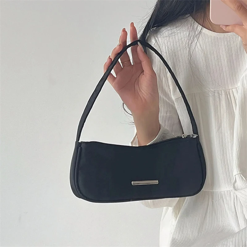 Women Oxford Solid Color Shoulder Hobos Bag Zipper Small Crescent Handbags Luxury Designer Retro Ladies Underarm Top Handle Bags