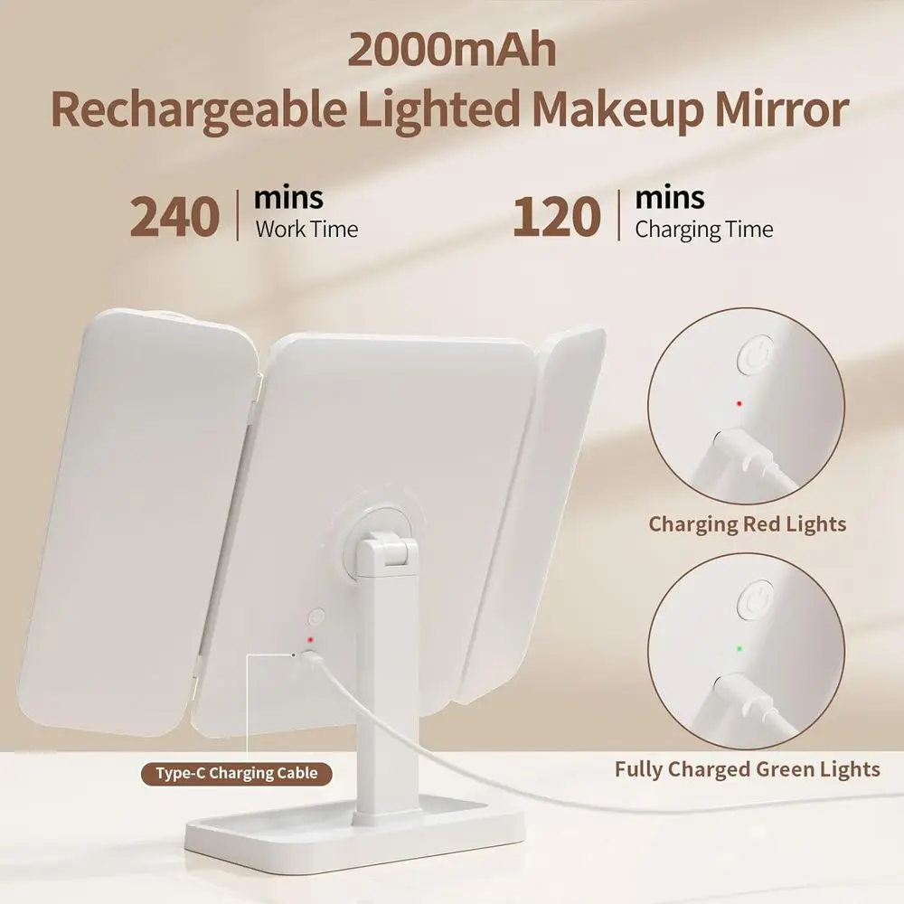 مرآة زينة LED محمولة مع 70 مصباحًا، تكبير 2X-10X، سطوع قابل للتعديل، مثالية للسفر والهدايا #5