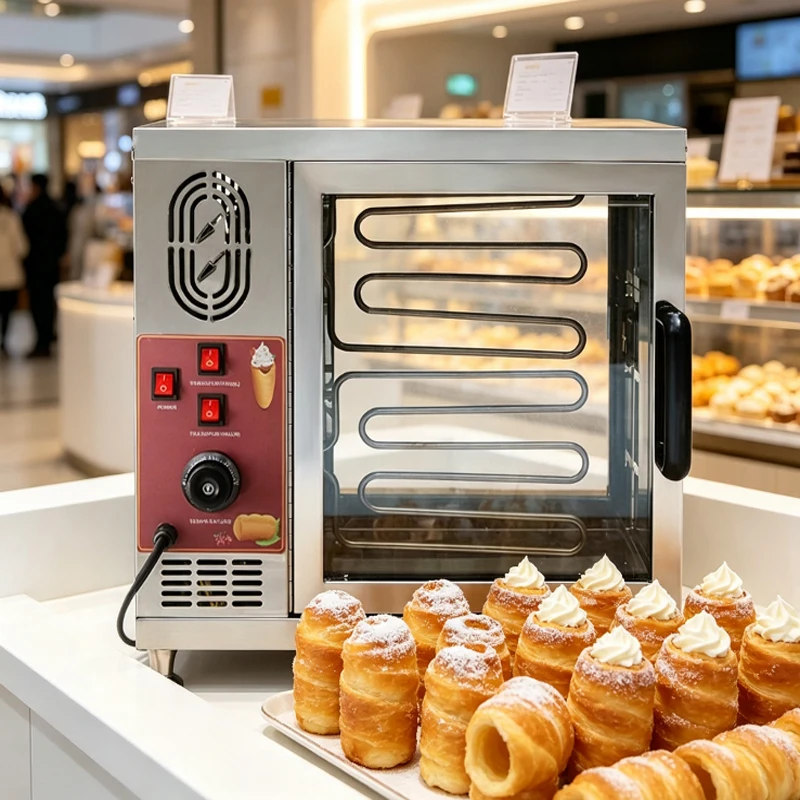 110V/220V Electric Chimney Cake Machine Donut Doughnut Ice Cream Cone Maker Hungary Trdelnik Chimney Bread Roll Machine