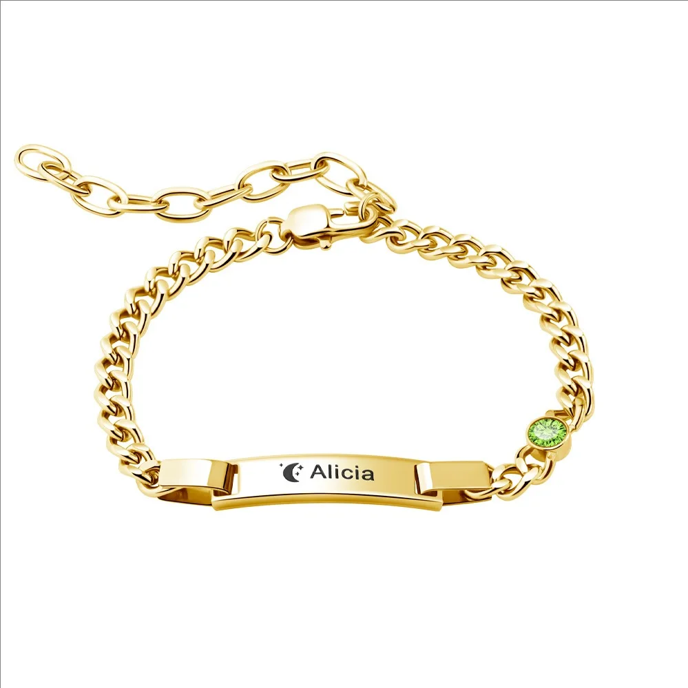 Pulseira de pedra de nascimento infantil personalizada, pulseira de aço inoxidável anti alergia, 12 pulseiras de pedra, ouro 18k