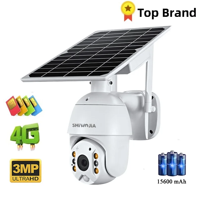 Top! Camera 4G SIM Card 3MP HD Solar Panel Outdoor Monitoring CCTV Camera Smart Home Two-way Intrusion Alarm Long Standby