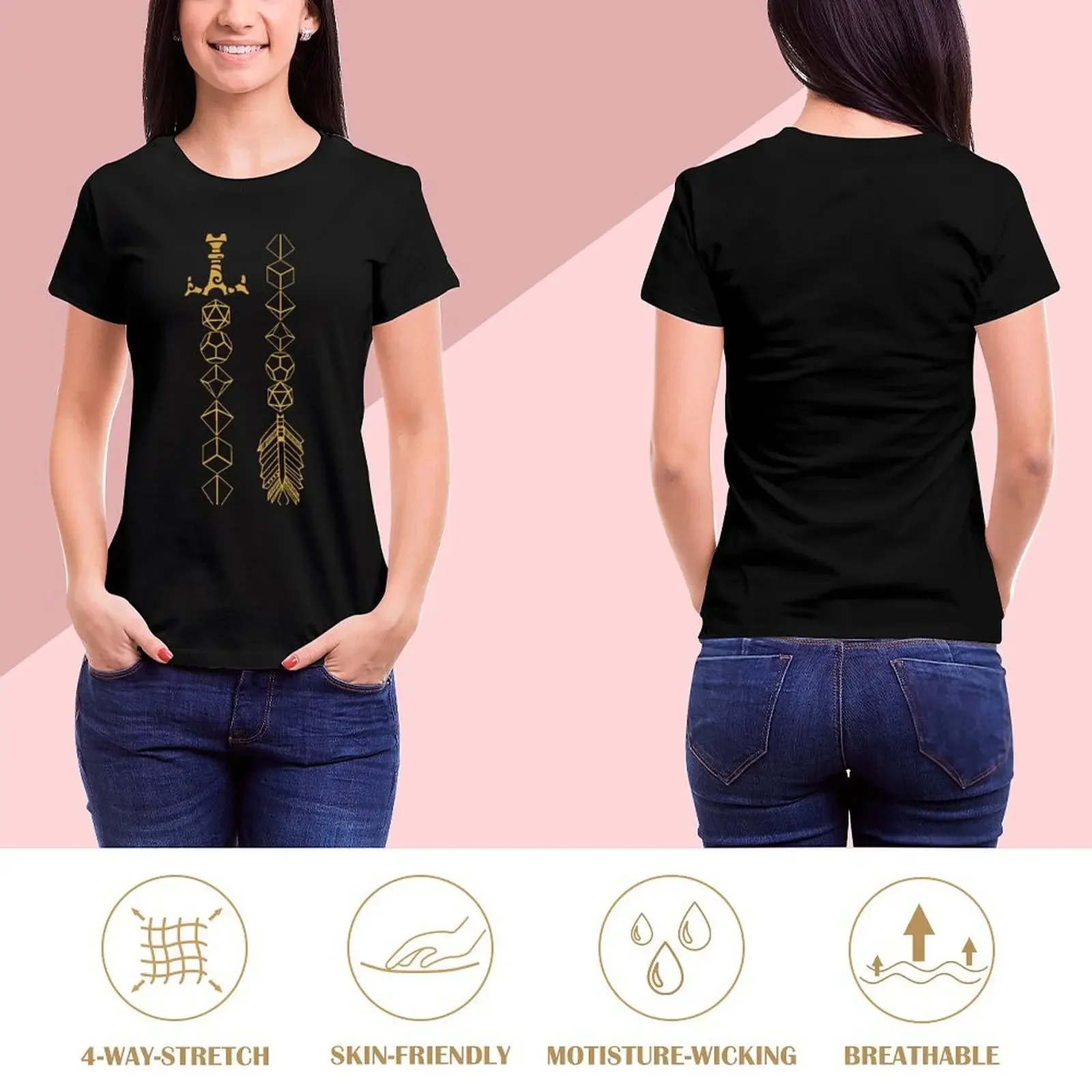 Polyhedral Dice Set Sword and Arrow Tabletop RPG Gaming T-Shirt oversized vintage plus sizes blacks Woman clothing