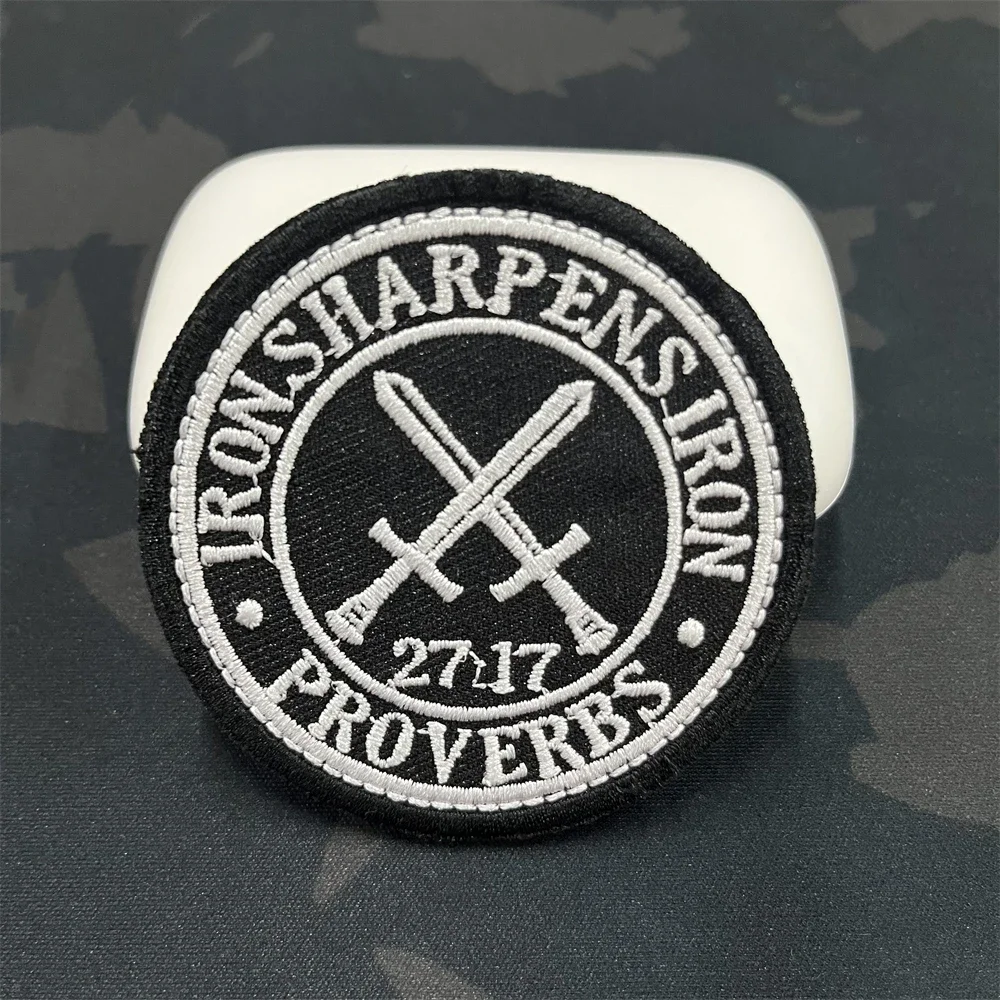 IRON SHARPENS IRON PROVERBS Embroidered Patches for Clothing Tactical Morale Badge Outdoor Equipment Backpack Stickers