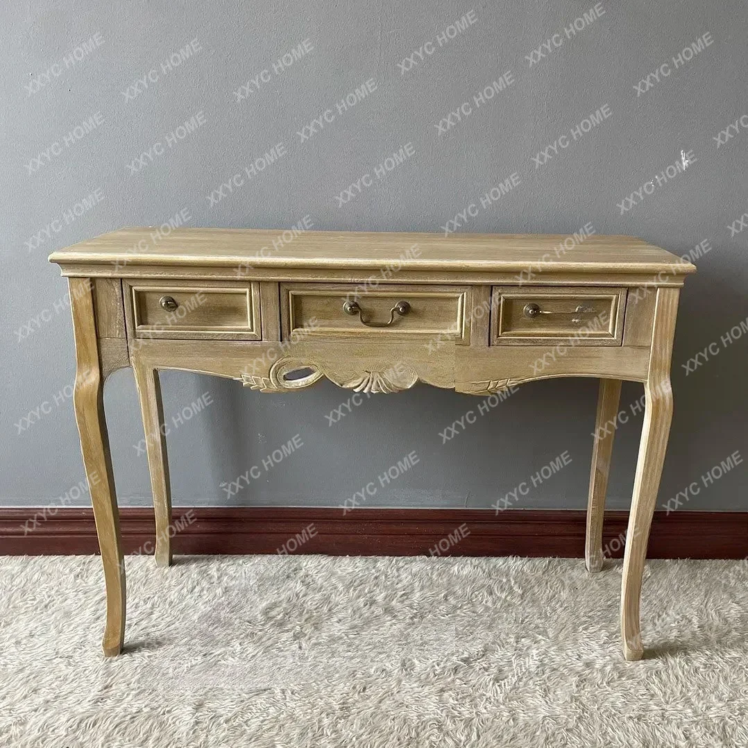 Solid wood pastoral rural retro three-draw desk dresser