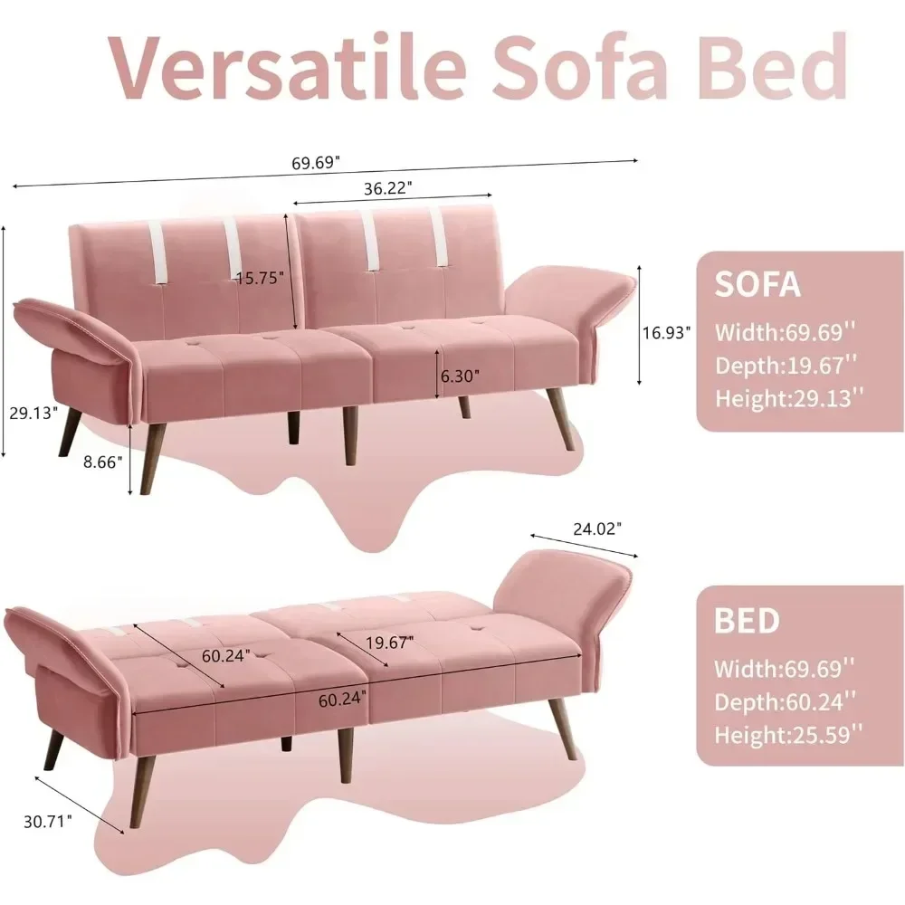 Modern Folding Sleeper Couch Bed, Futon Sofá-cama para sala de estar, Velvet Loveseat Sofá, Cama para apartamentos