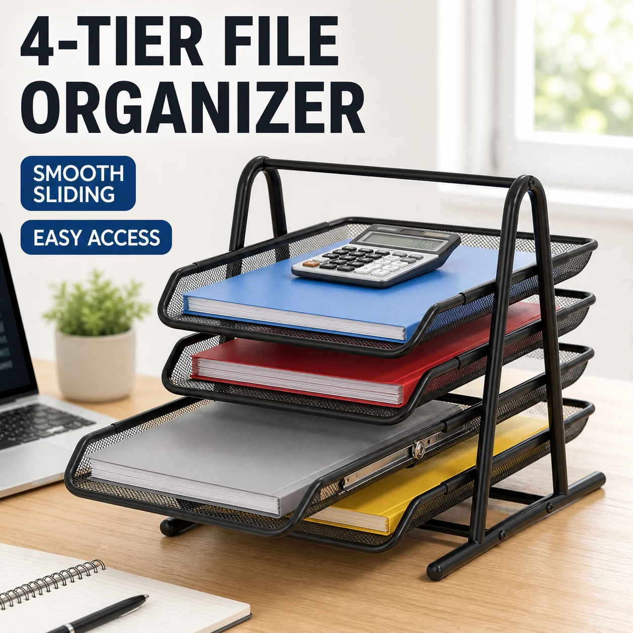 Organizador de Papel Deslizante em Metal com Rede para Mesa, Suporte de Arquivos e Documentos para Escritório, Casa, Escola e Sala de Aula