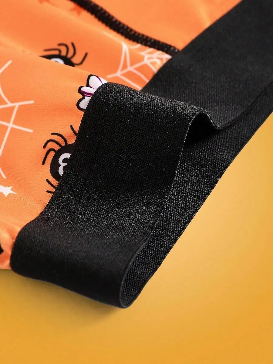 

Mens Orange Halloween Boxer Shorts With Spider Web And Cartoon Print
