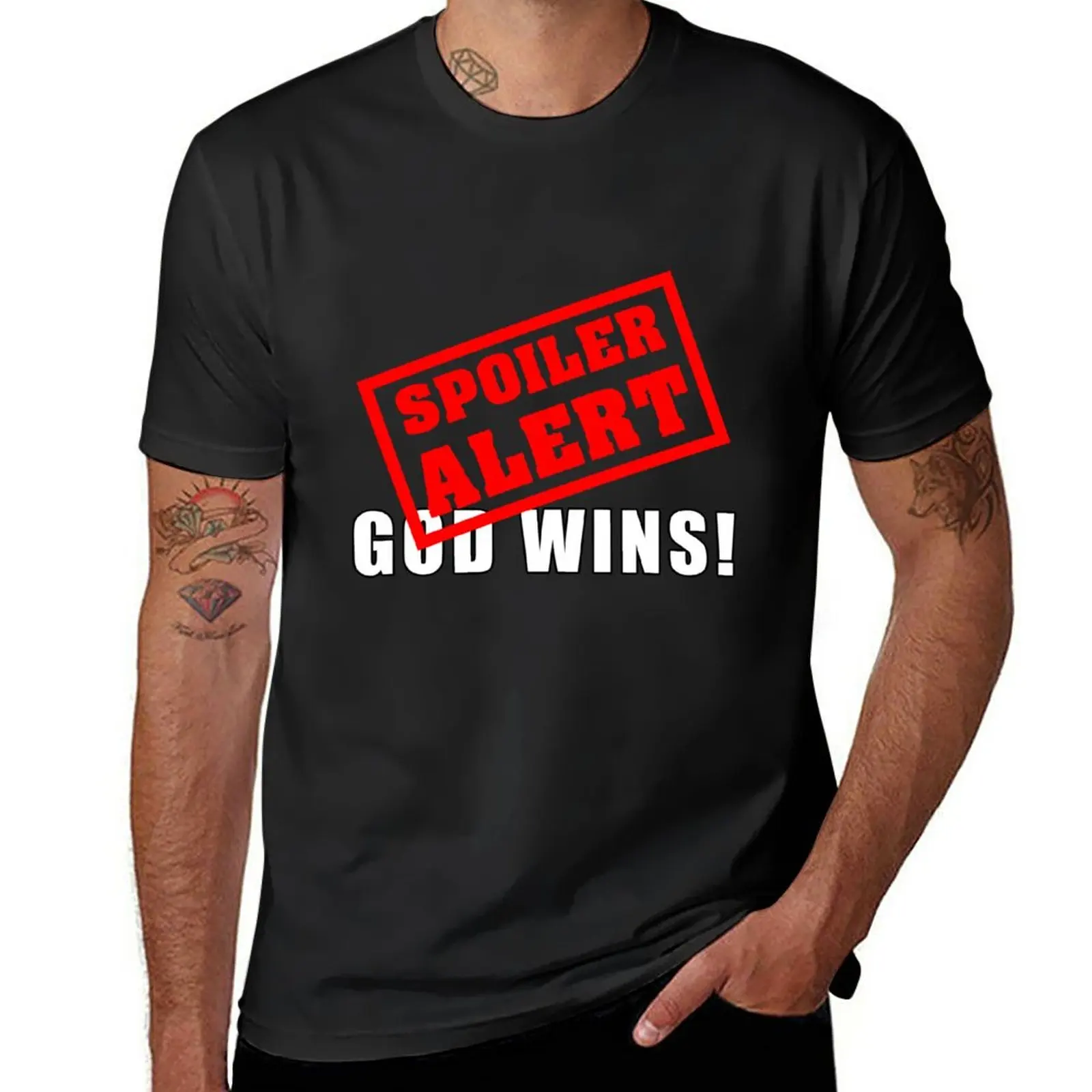 New Spoiler Alert God Wins – Inspirational Quotes T-Shirt Short sleeve cute tops Short t-shirt sweat shirts, men